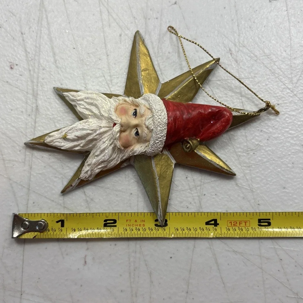 VTG Set Of 3‎ Wooden Ornaments Santa Hanger Articulated Star Santa Moon